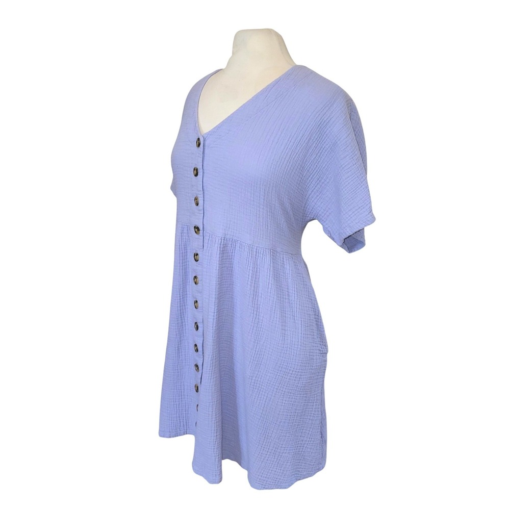 Madewell Periwinkle Blue Lightspun Cotton Gauzy Beachy Button Front Minidress XL - Picture 3 of 10